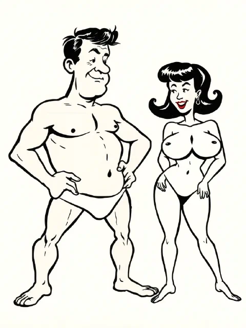 Cartoon: two figures standing, one appraising the other.